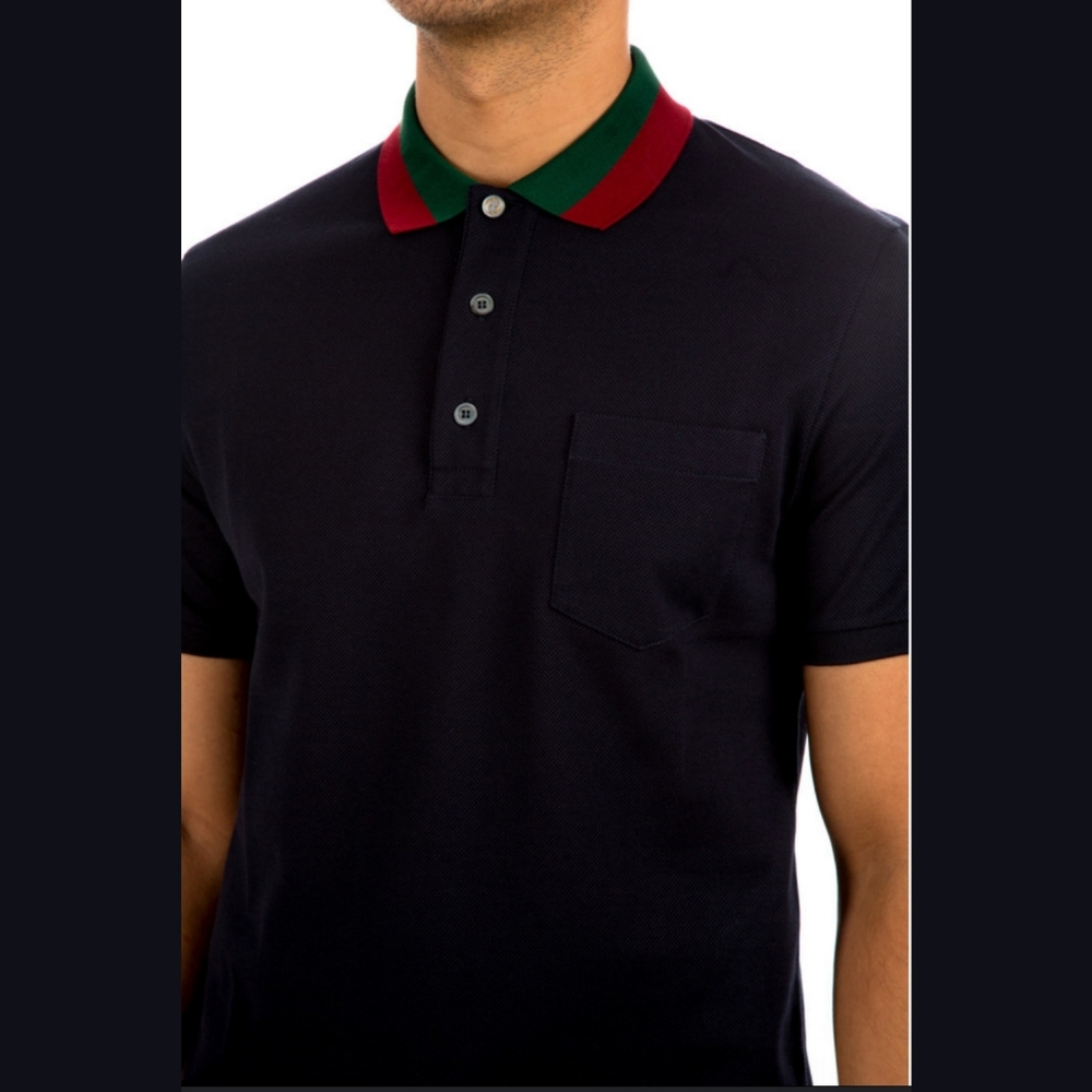 Gucci Web Striped Collar Polo Shirt - Mens - Navy